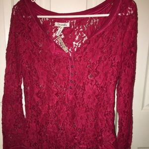 NWT SHEER RED LACE TOP
